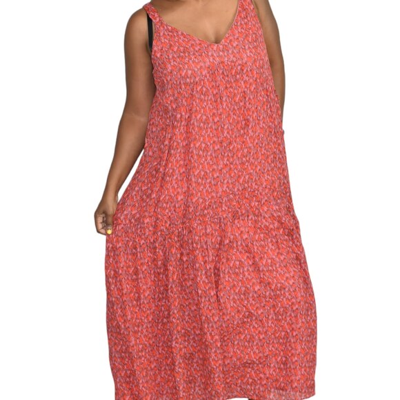 Joie Bondi Midi Dress Pink Tiered Cotton Sundress Loose Fit Straps Size Large - Picture 13 of 16